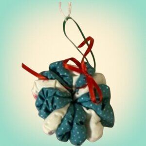 Handmade Upcycled Fabric Christmas Ornament Blue Polka Dot Holiday Decor